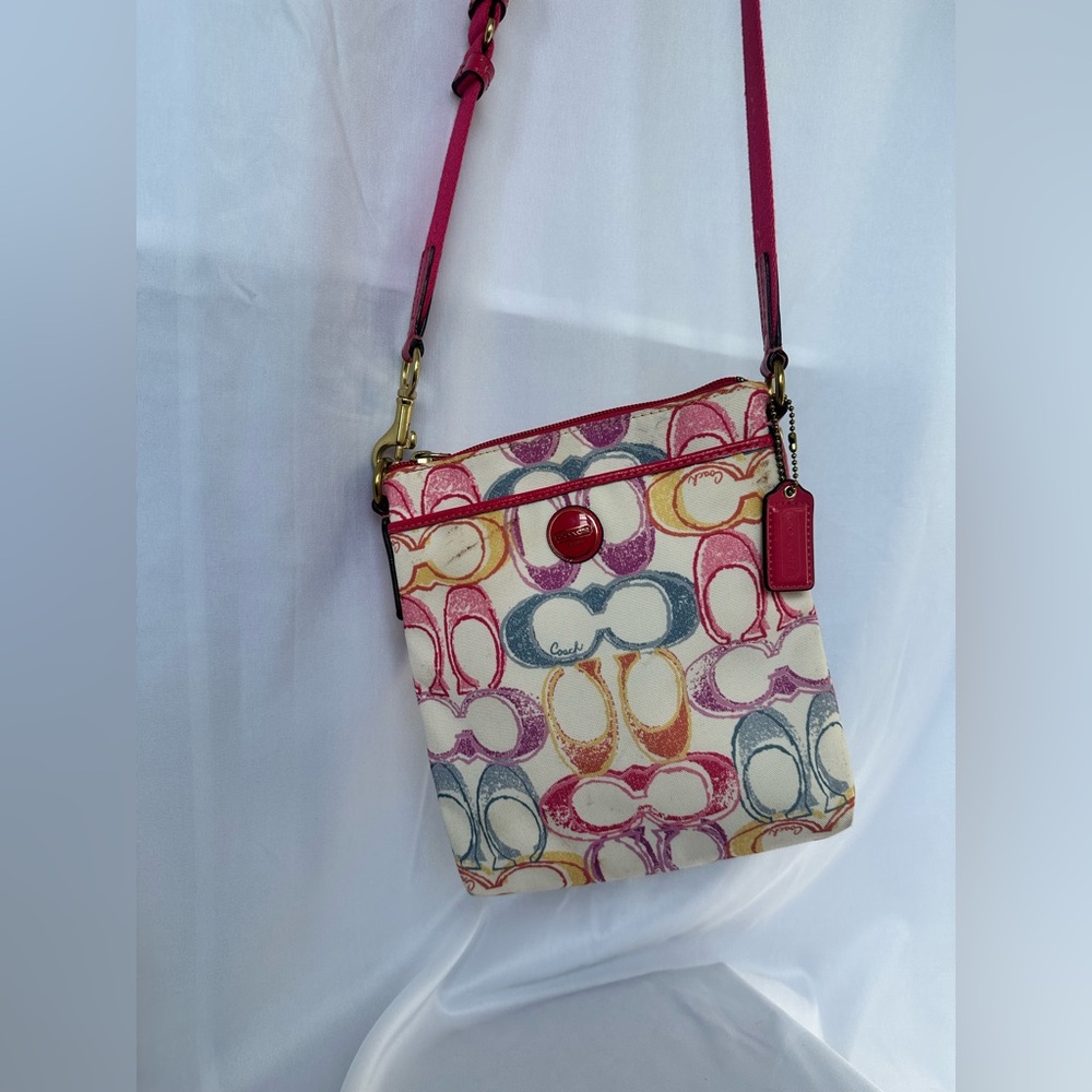 Coach Pink and colorful Crossbody Bag with Signature Pattern